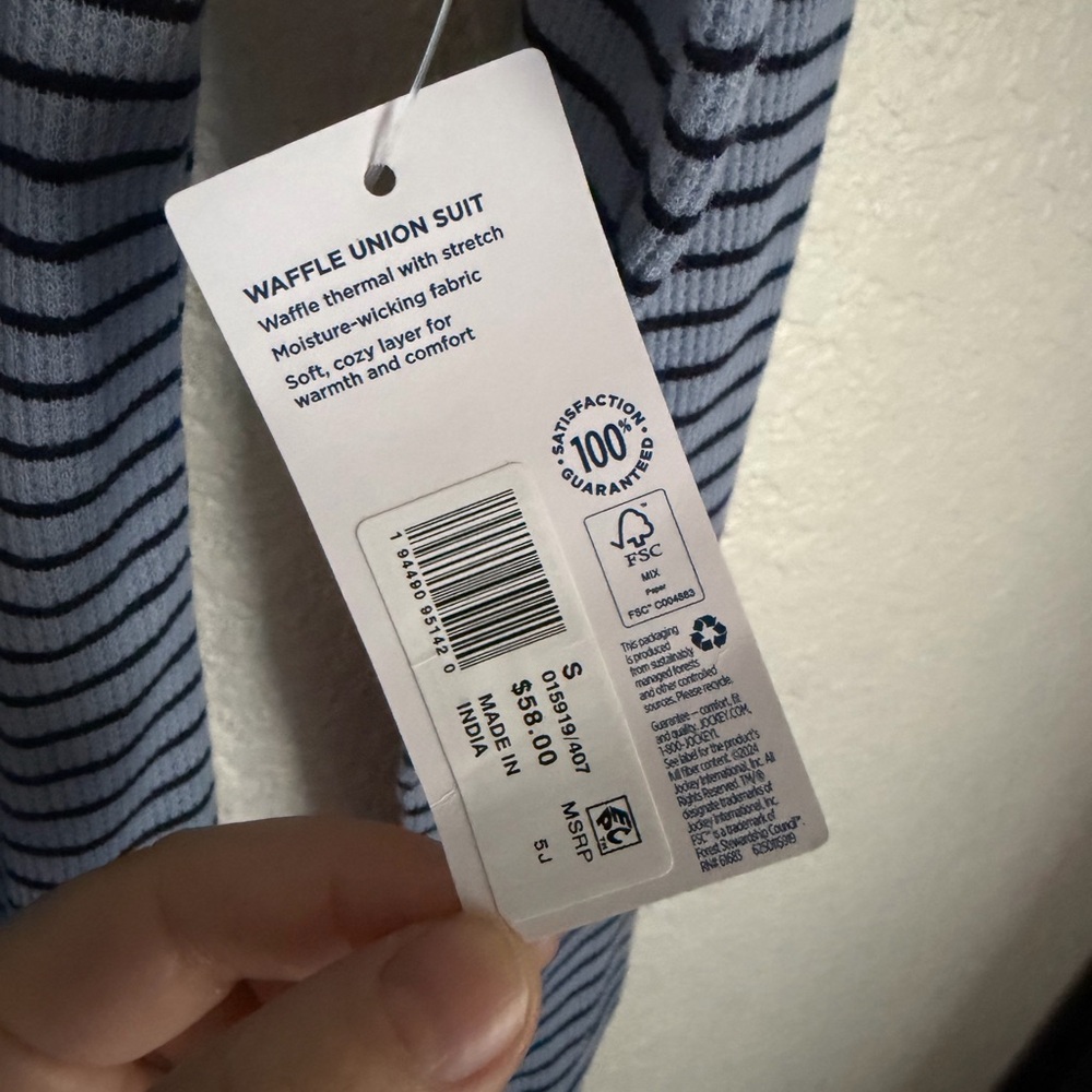 Jockey Women's Loungewear Waffle Union Suit Pajamas S Blue Stripe NEW - Picture 7 of 9